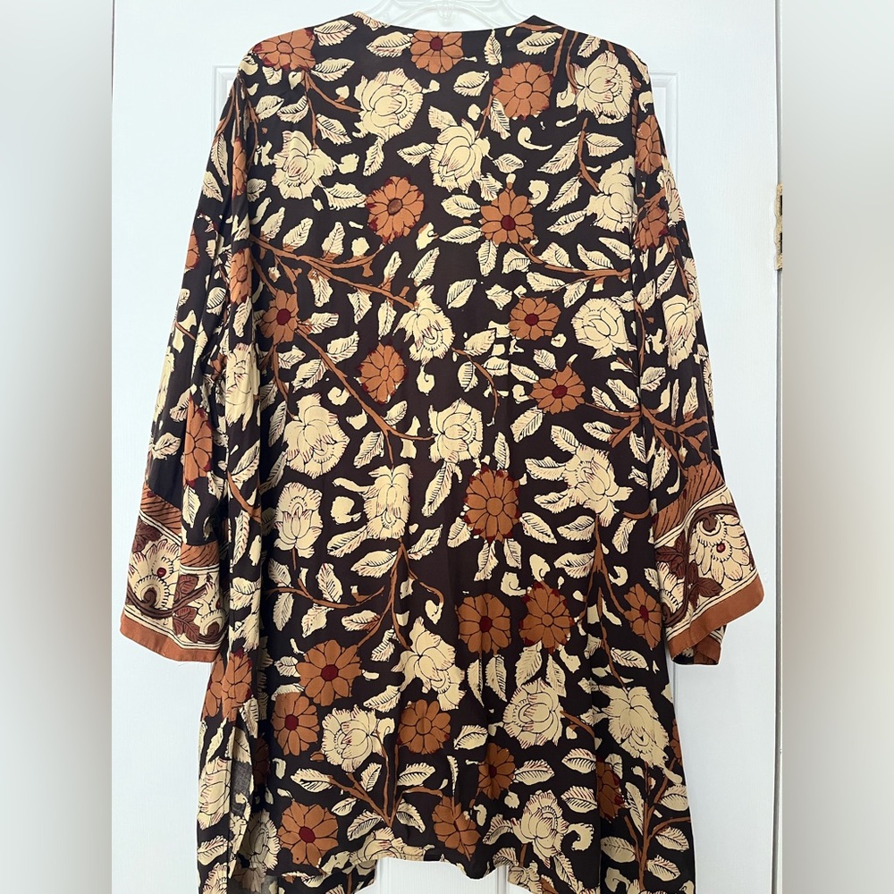 Soft Surroundings Mara Topper Brown Floral Print Open Front Kimono Cardigan L - Picture 5 of 11